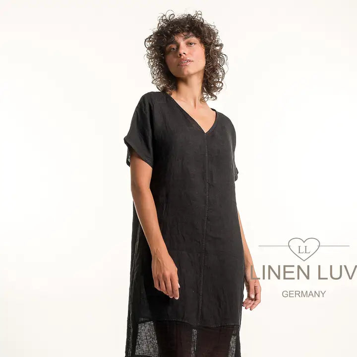 Linen Luv-TP1711-74-French Linen Dress-Nero L / Nero