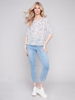 Charlie B Spring/Summer 2024-C4188Y-274C-Printed Roll Up Sleeve Blouse-Hearts - The Coach Pyramids