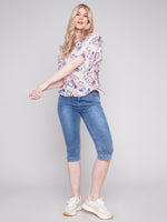 Charlie B Spring/Summer 2024-C4403Y-274C-Printed Blouse W/Side Tie-Scribble - The Coach Pyramids