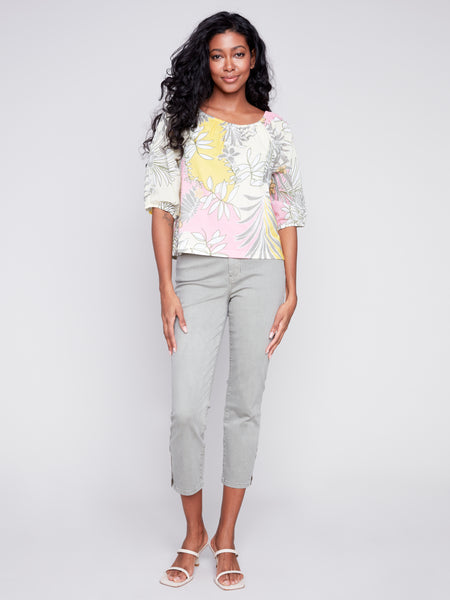 Charlie B Spring/Summer 2024-C4527-869B- Printed Top-Celadon