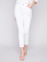 Charlie B Spring/Summer 2024-C5509-615A-Crochet Patch Pant-White - The Coach Pyramids