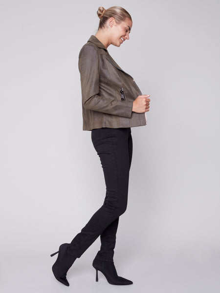 Charlie B Fall 2023-C6282-869A-Faux Leather Jacket-Spruce
