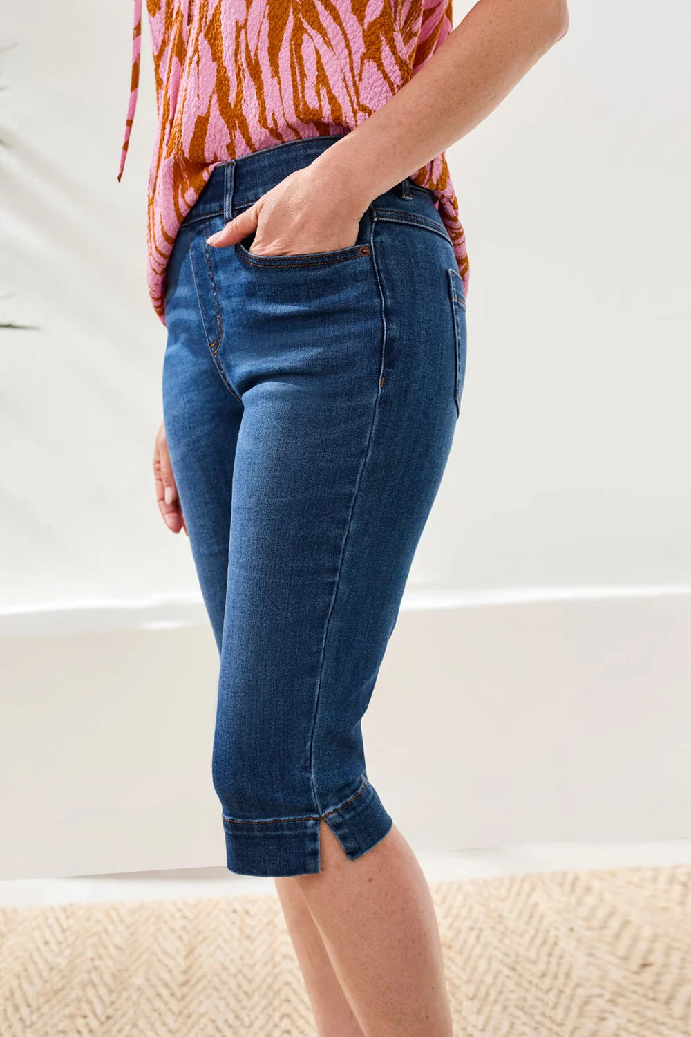 Tribal Pull On Pedal Pusher Jeans-7674OO-2343-Faded Blue XS / Faded Blue