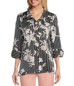 Multiples-Spring/Summer 2025-M15603BM-Turn Up Cuff 3/4 Sleeve Button Shirt-Black