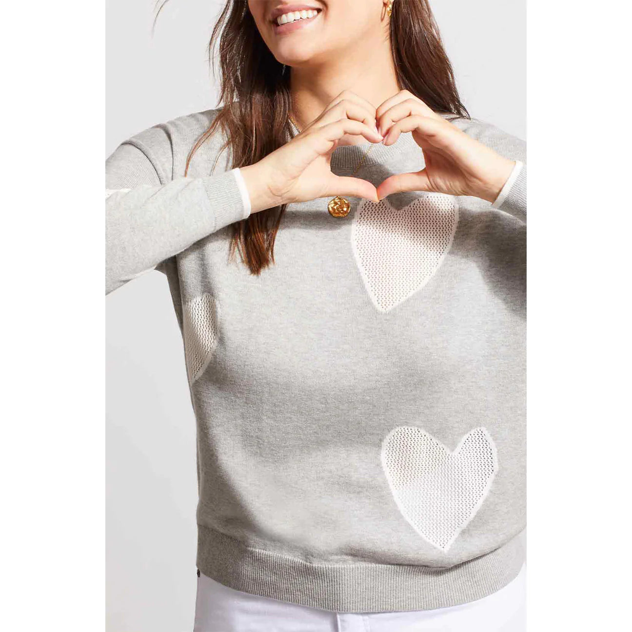 Tribal  Spring 2024-5449O/6018-Crew NK Sweater W/Hearts-Grey Mix - The Coach Pyramids
