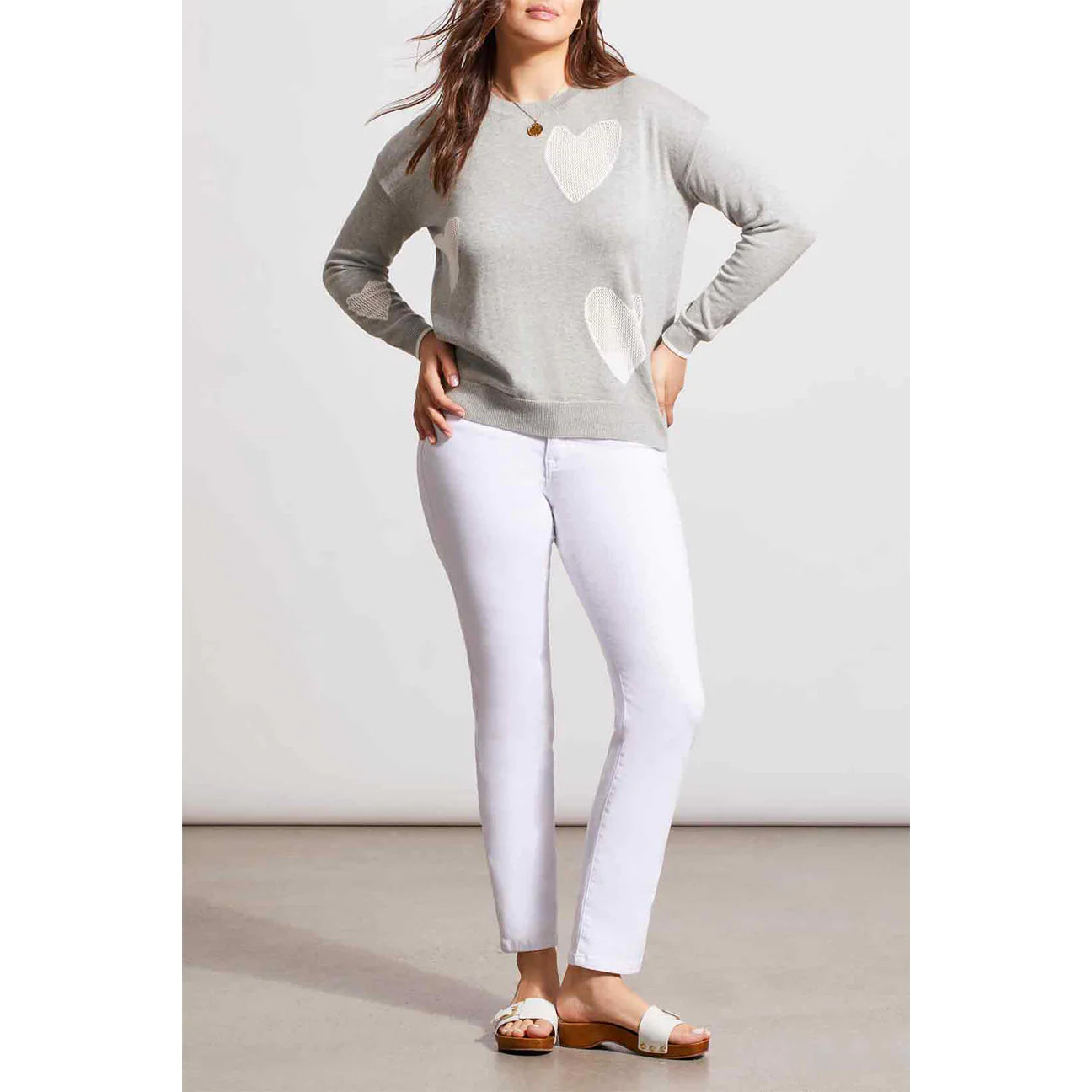 Tribal  Spring 2024-5449O/6018-Crew NK Sweater W/Hearts-Grey Mix - The Coach Pyramids