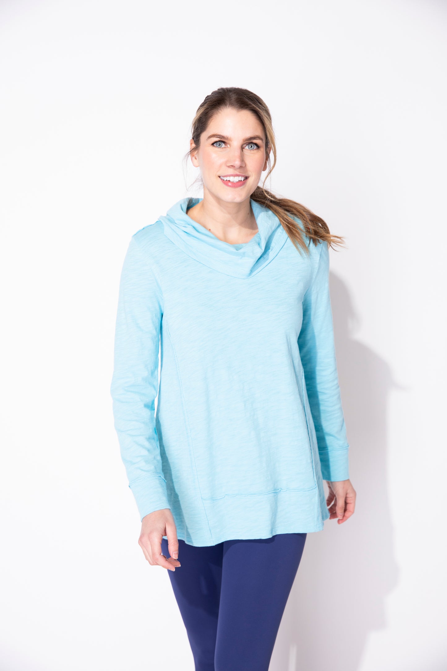 Habitat Escape Fall 2024-E10023-Seamed Drape Neck Tunic-Sky - The Coach Pyramids