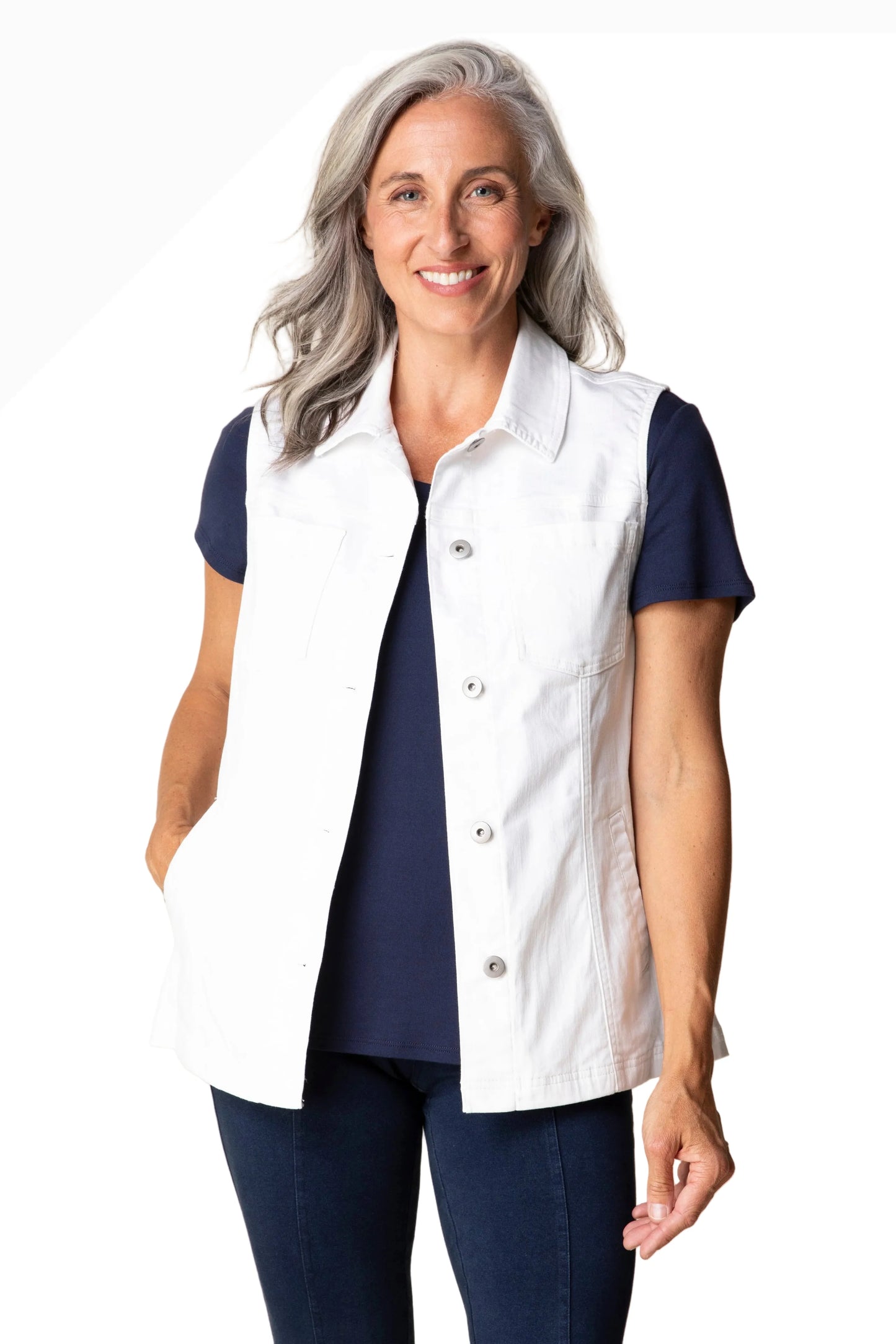 Habitat-H11425-Denim Vest-White - The Coach Pyramids