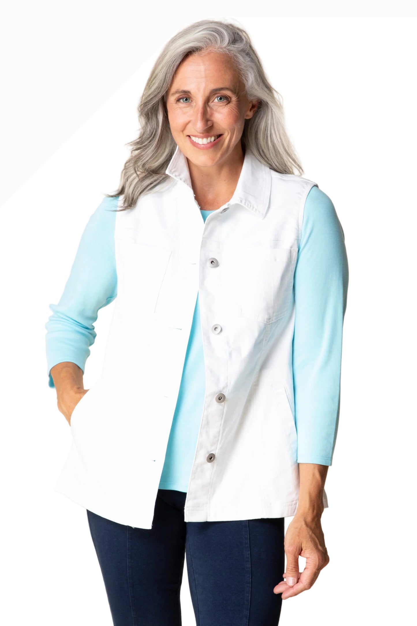 Habitat-H11425-Denim Vest-White - The Coach Pyramids