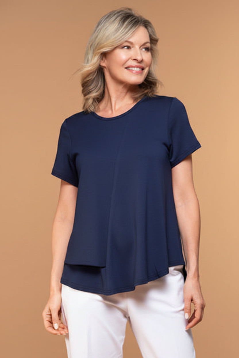 Lasania Sportswear Petite Fashions-Tee Top-1268P-Navy - The Coach Pyramids