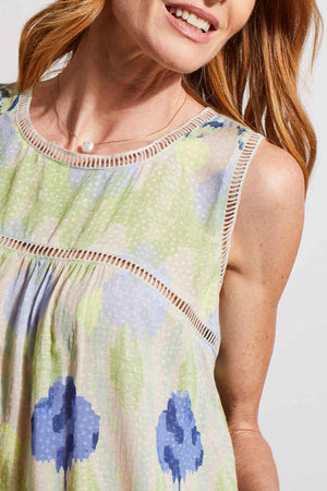 Tribal  Spring/Summer 2024-1271O-3910-Sleeveless Printed Blouse-Wild Lime - The Coach Pyramids