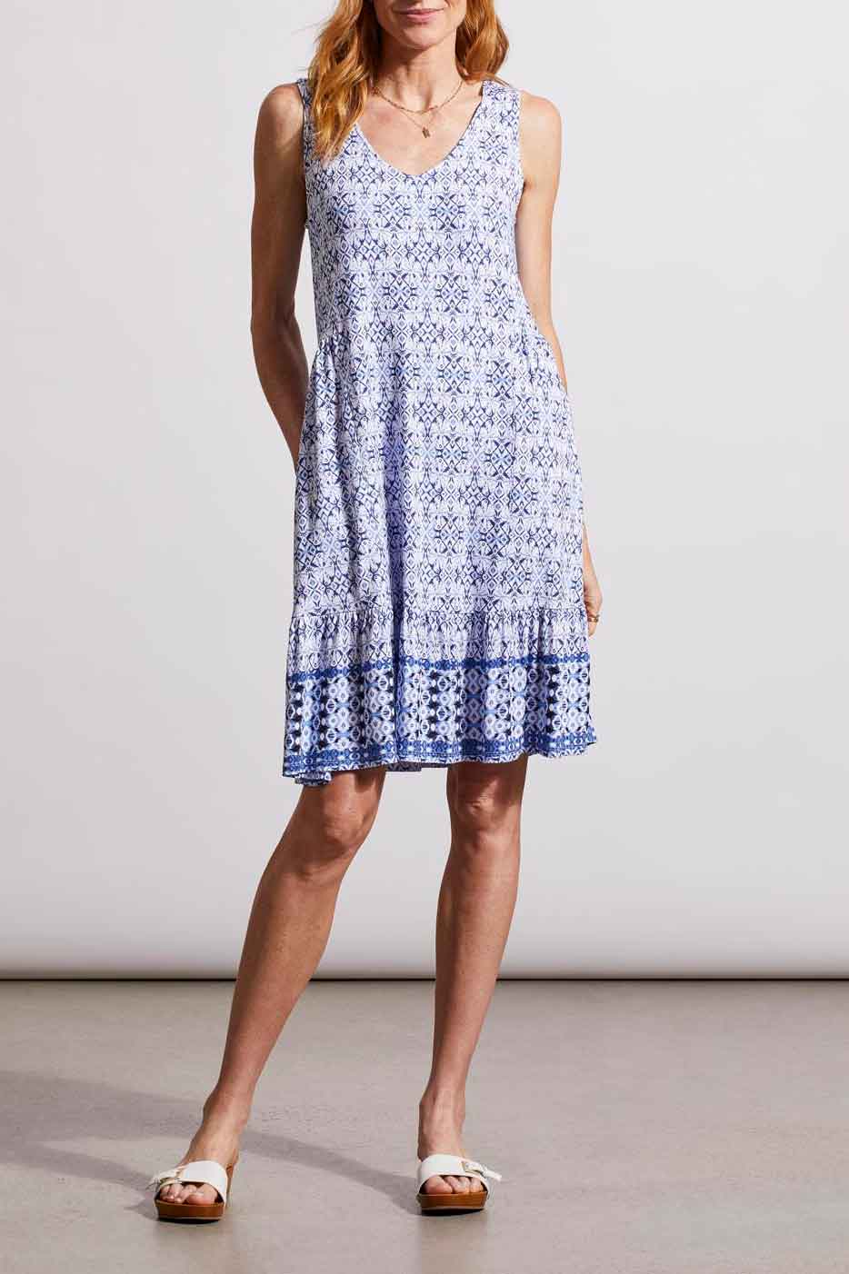 Tribal  Spring/Summer 2024-1340O-3457-Printed Sleeveless Dress-Blue Star - The Coach Pyramids