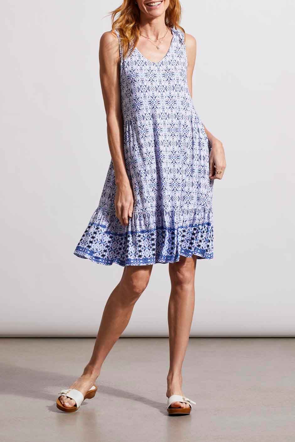 Tribal  Spring/Summer 2024-1340O-3457-Printed Sleeveless Dress-Blue Star - The Coach Pyramids