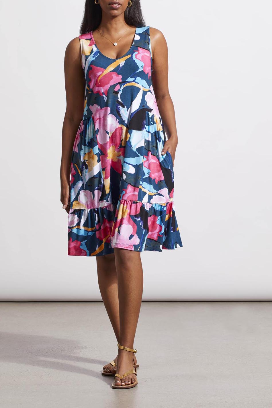 Tribal  Spring/Summer 2024-1340O-3457-Printed Sleeveless Dress-Lagoon Mist - The Coach Pyramids