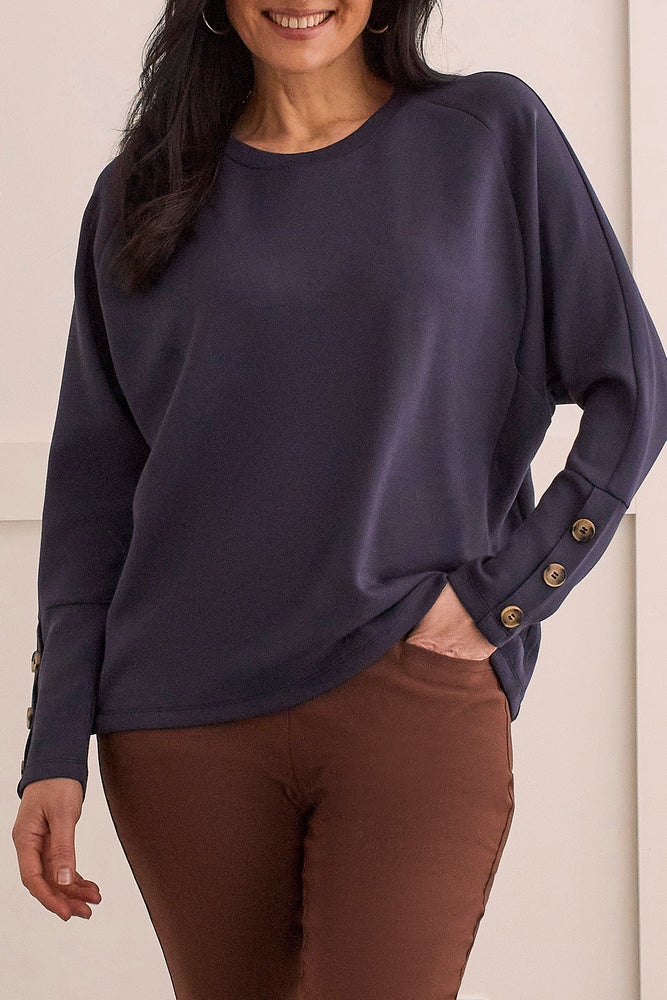 Tribal  Fall/Winter 2023-1457O/3390-Crew Neck Top-Sapphire - The Coach Pyramids