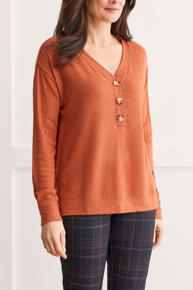 Tribal  Fall/Winter 2023-1463O/3641-Henley Top-Baked Clay - The Coach Pyramids