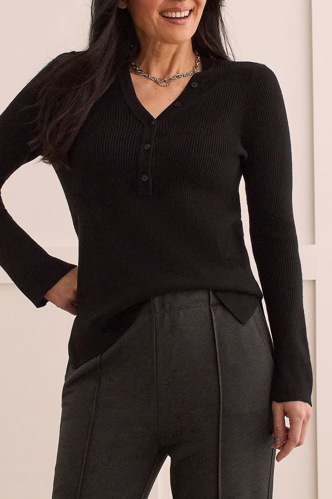 Tribal  Fall/Winter 2023-1480O/835-Henley Sweater-Blue Stone - The Coach Pyramids