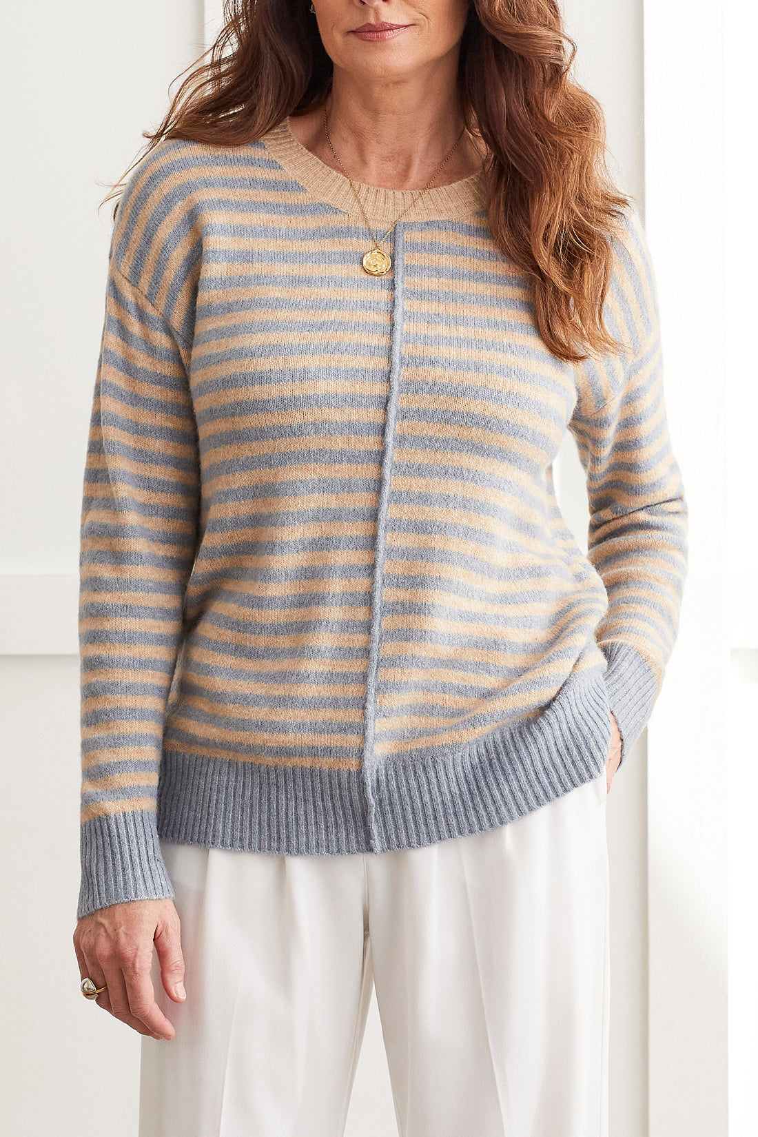 Tribal  Fall/Winter 2023-1489O/3166-Crew Neck Sweater-Blue Stone - The Coach Pyramids