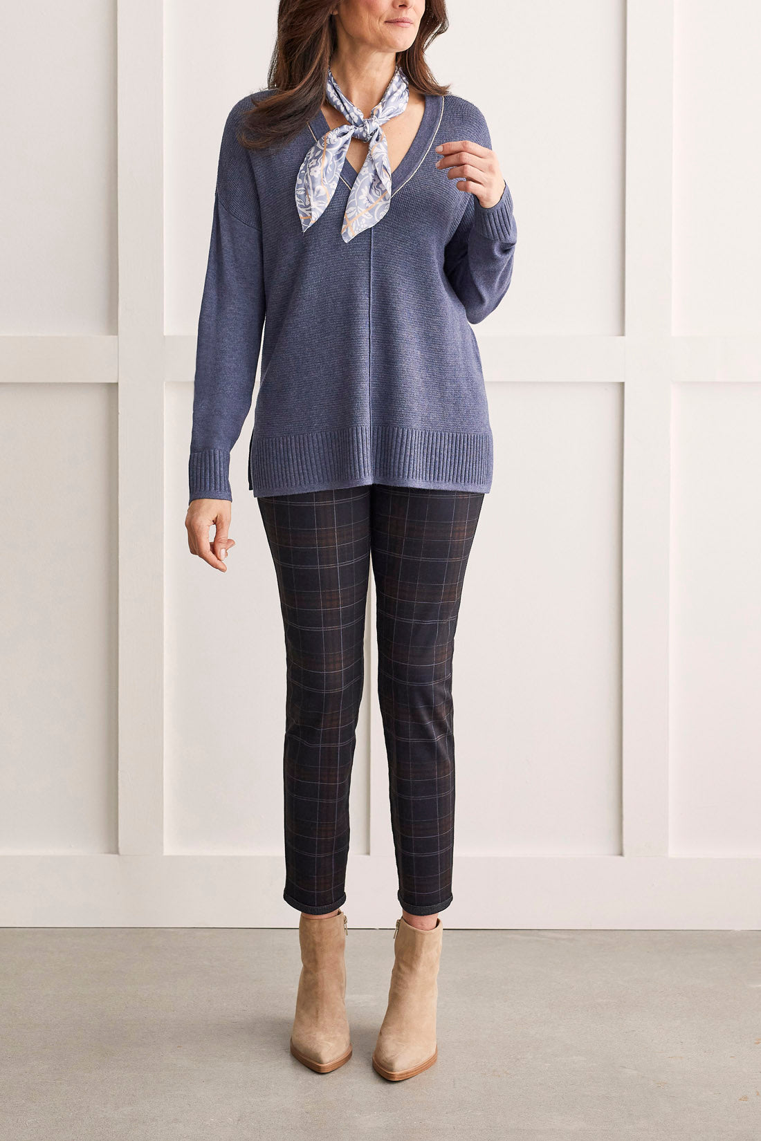 Tribal  Fall/Winter 2023-1491O/133-V Neck Sweater-Sapphire - The Coach Pyramids