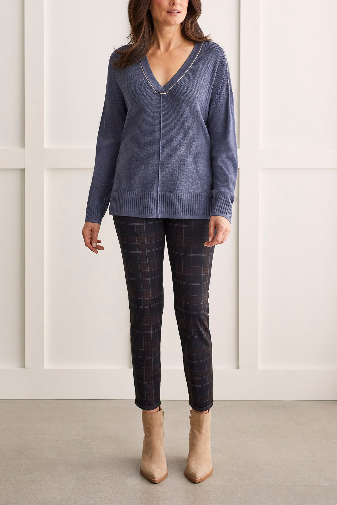 Tribal  Fall/Winter 2023-1491O/133-V Neck Sweater-Sapphire - The Coach Pyramids