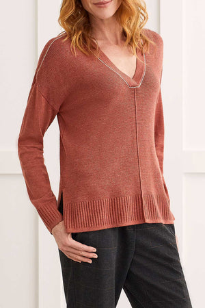 Tribal  Fall/Winter 2023-1491O/133-V Neck Sweater-Baked Clay - The Coach Pyramids