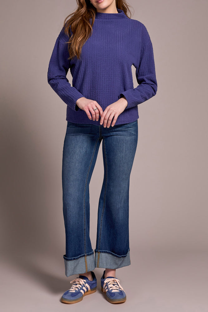 Tribal Fall 2025-1503O-8323-Long Sleeve Funnel Neck Dolman Top-Celestial - The Coach Pyramids