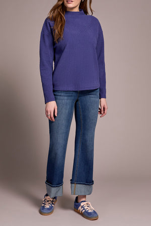 Tribal Fall 2025-1503O-8323-Long Sleeve Funnel Neck Dolman Top-Celestial - The Coach Pyramids