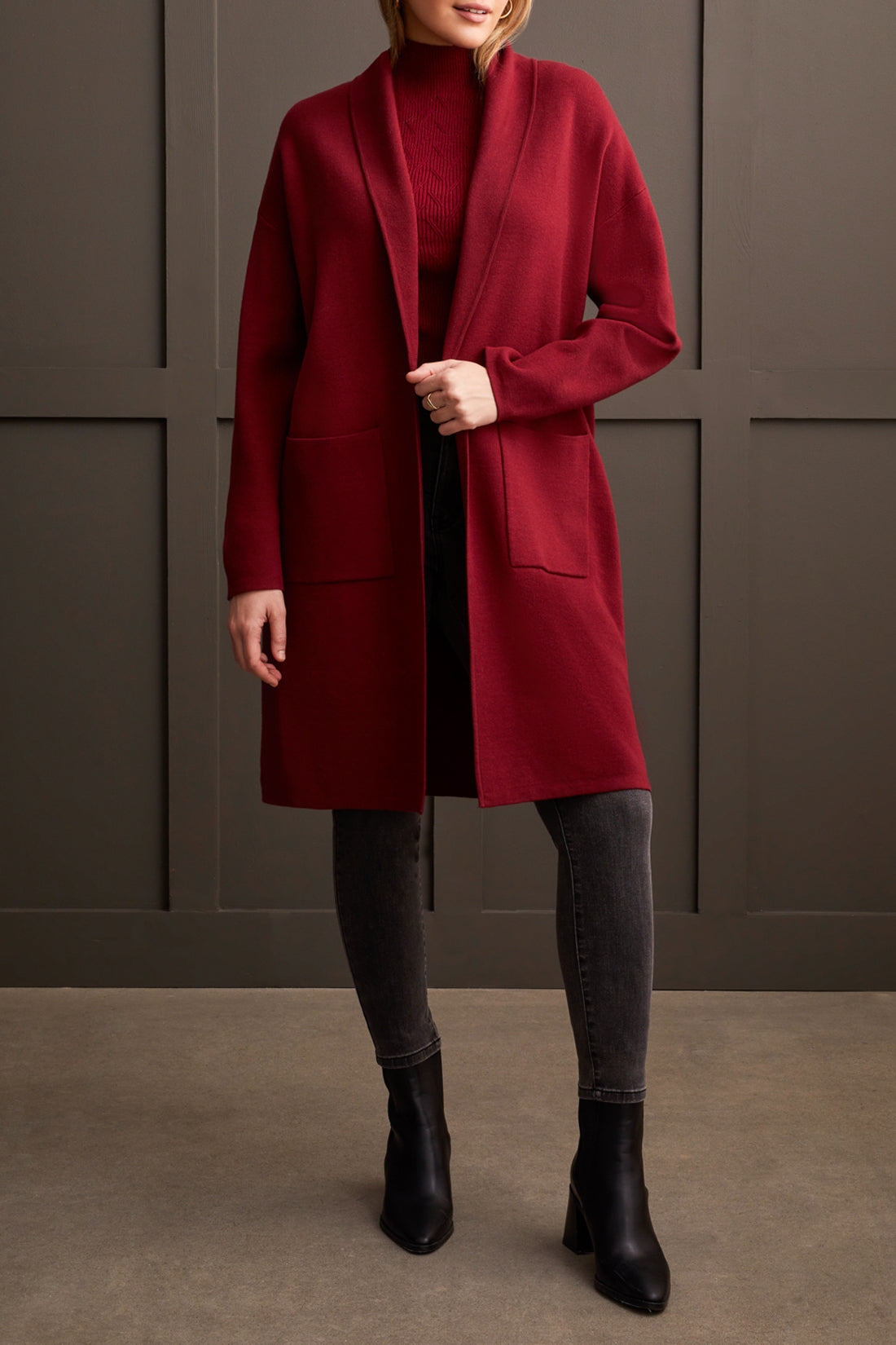 Tribal Fall 2024-1523O/0074-Open Coatigan W/Patch Pockets-Bordeaux - The Coach Pyramids
