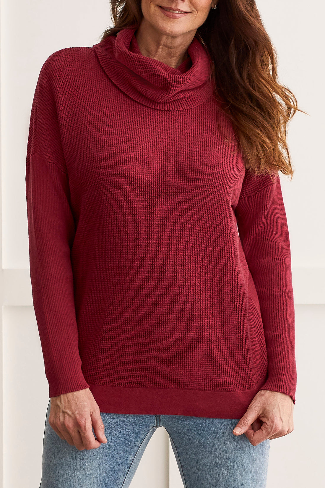 Tribal  Fall/Winter 2023-1533O/576-Cowl Neck Sweater-Tibetan Red - The Coach Pyramids