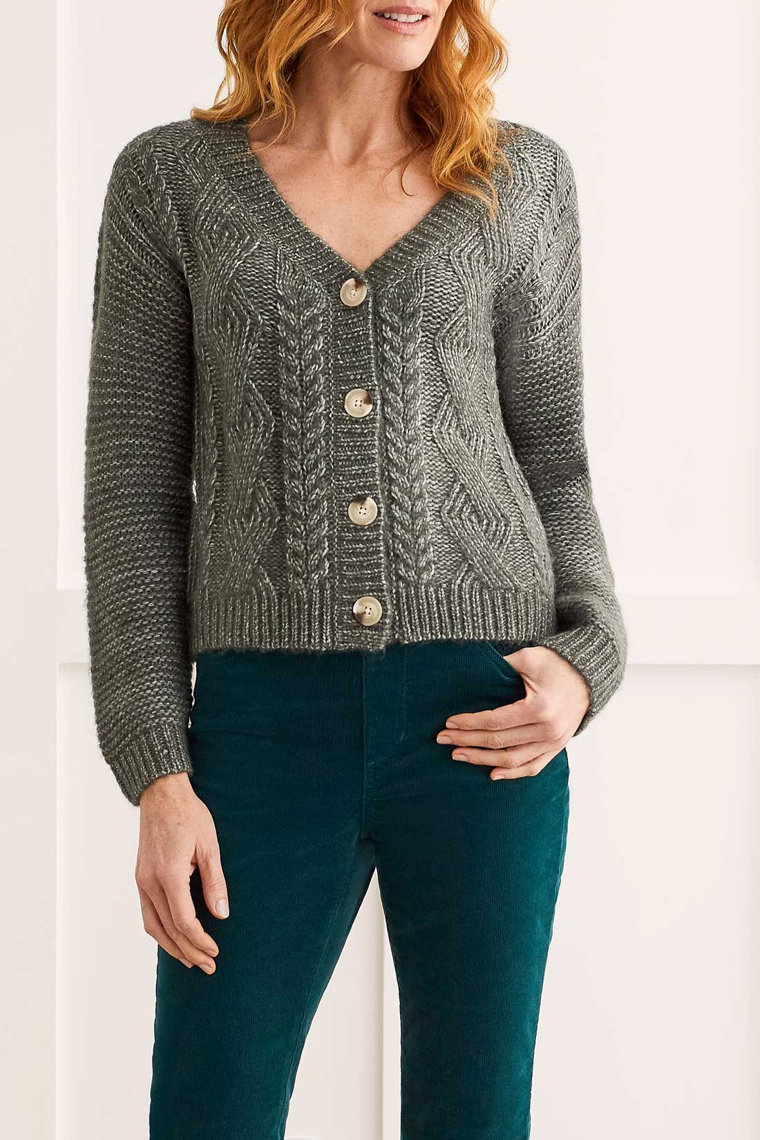 Tribal  Fall/Winter 2023-1540O/3621-Sweater Cardigan-Oatmeal - The Coach Pyramids
