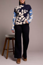 Tribal Fall 2025-1542O-8012-Knit Jacquard Funnel Neck Sweater-Sapphire - The Coach Pyramids
