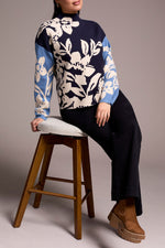 Tribal Fall 2025-1542O-8012-Knit Jacquard Funnel Neck Sweater-Sapphire - The Coach Pyramids