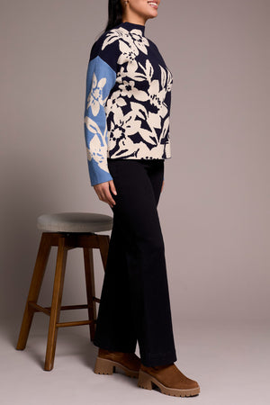 Tribal Fall 2025-1542O-8012-Knit Jacquard Funnel Neck Sweater-Sapphire - The Coach Pyramids