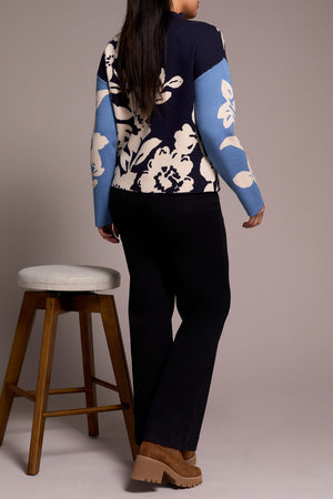 Tribal Fall 2025-1542O-8012-Knit Jacquard Funnel Neck Sweater-Sapphire - The Coach Pyramids