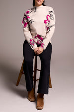 Tribal Fall 2025-1542O-8012-Knit Jacquard Funnel Neck Sweater-Pink Flambe - The Coach Pyramids