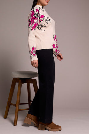 Tribal Fall 2025-1542O-8012-Knit Jacquard Funnel Neck Sweater-Pink Flambe - The Coach Pyramids