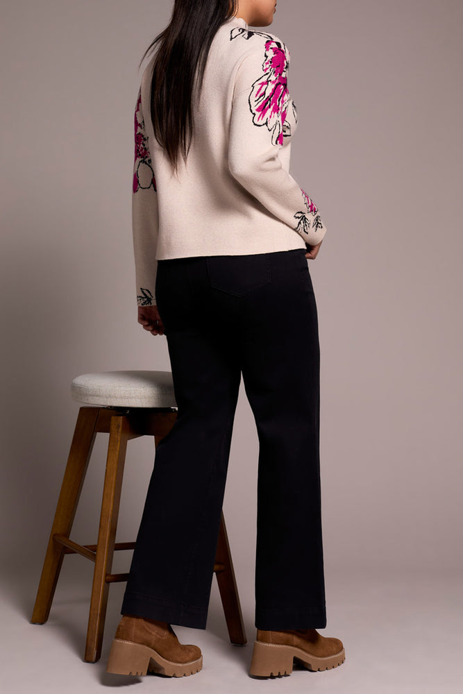 Tribal Fall 2025-1542O-8012-Knit Jacquard Funnel Neck Sweater-Pink Flambe - The Coach Pyramids