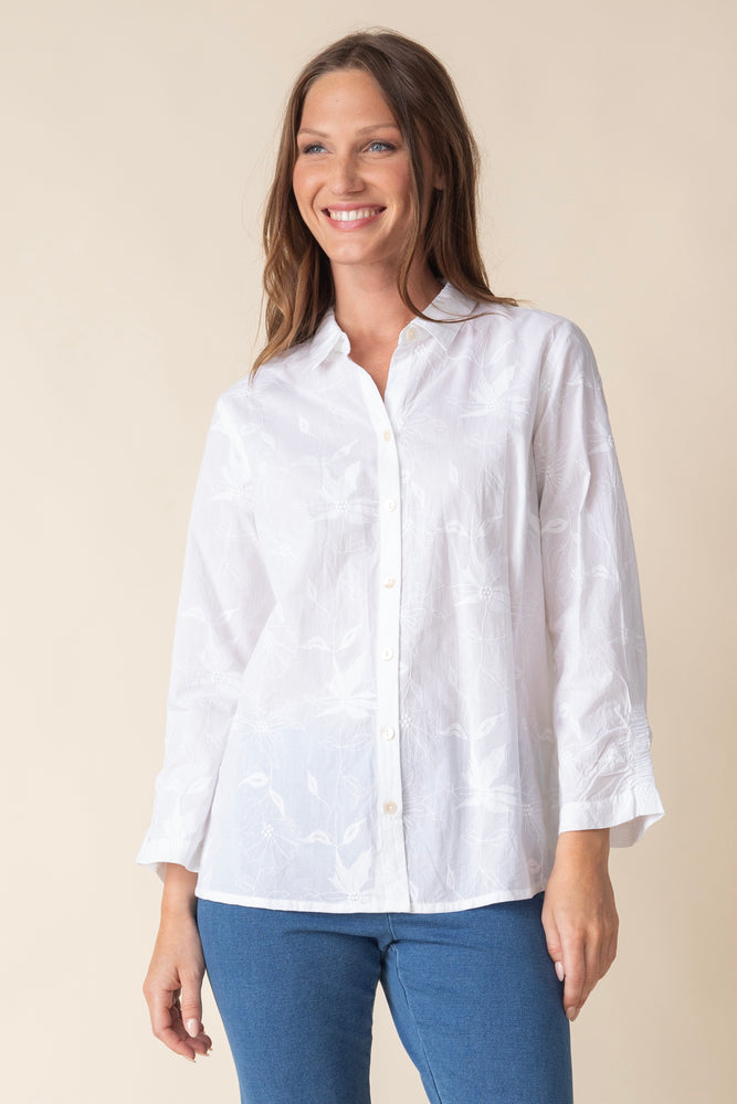 Habitat Spring/Summer 2025-H15501-Ruched Sleeve Shirt-White