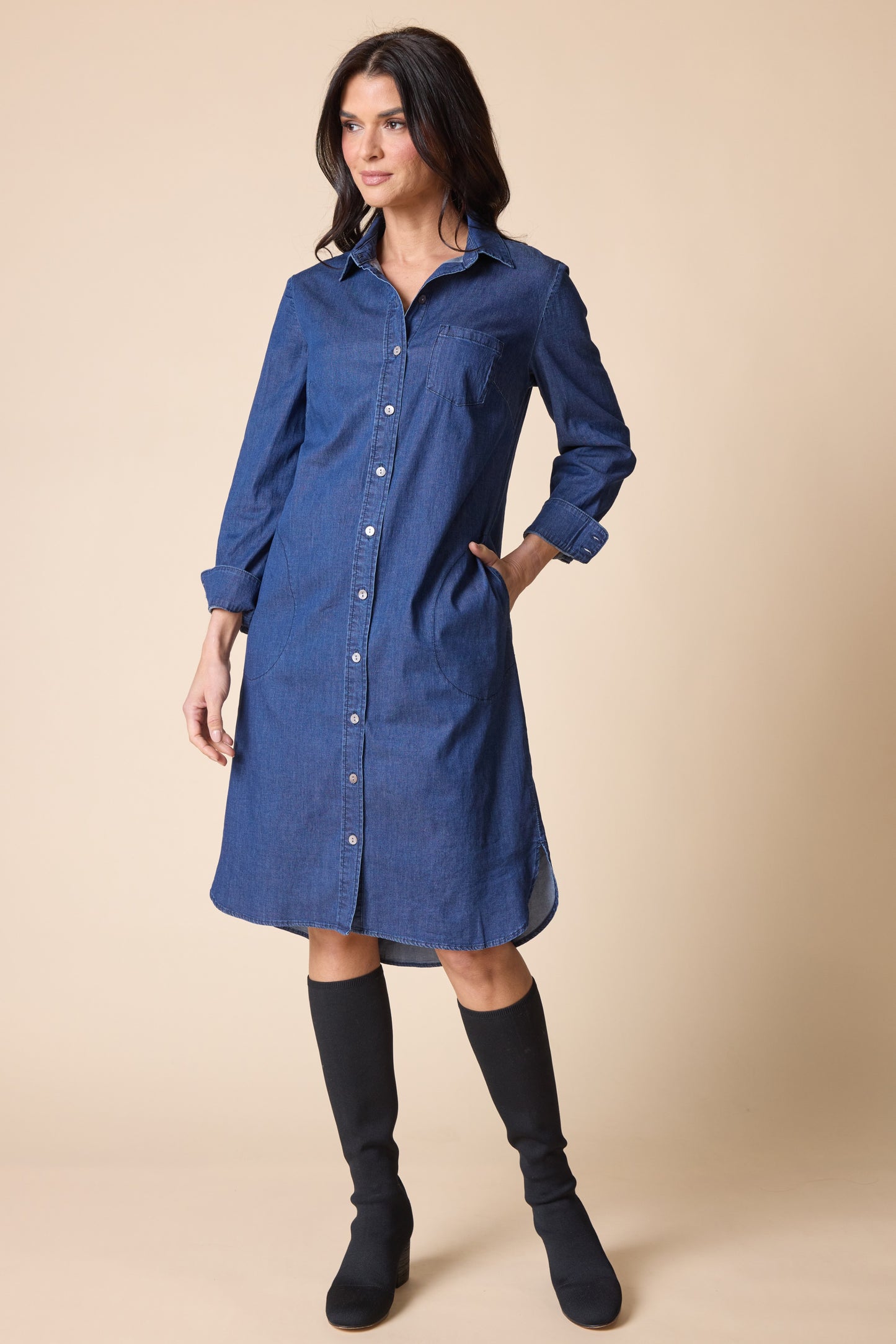 Habitat-H15587-Cafe Midi Dress-DK Denim - The Coach Pyramids