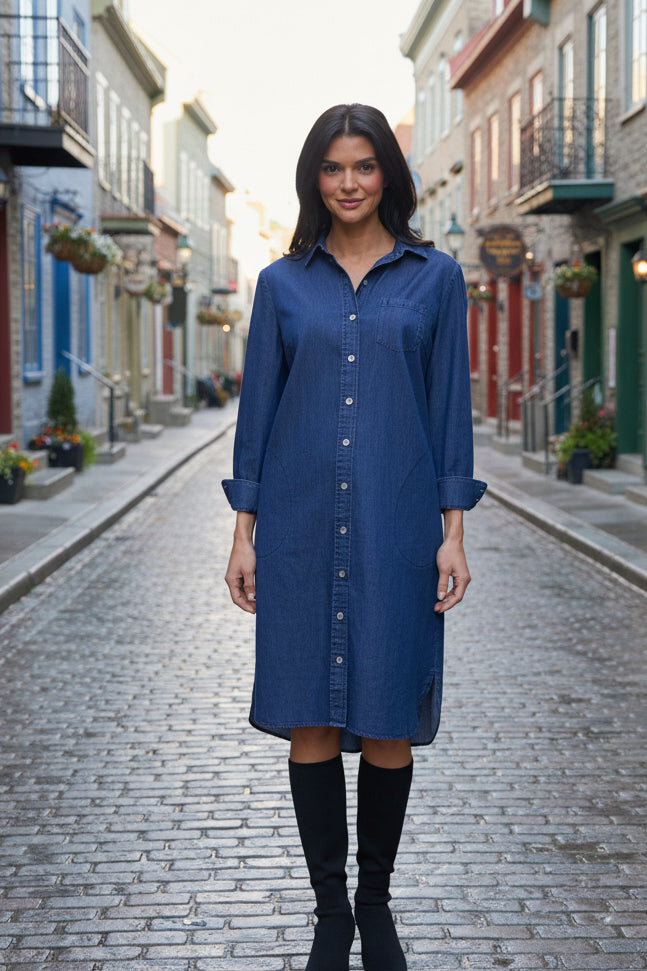 Habitat-H15587-Cafe Midi Dress-DK Denim - The Coach Pyramids