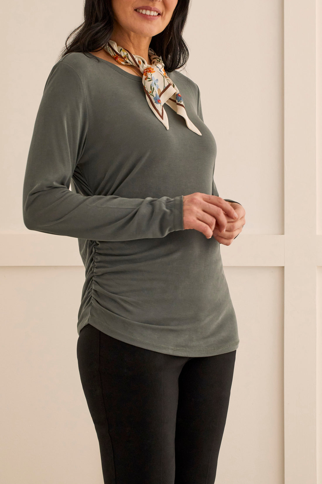 Tribal  Fall/Winter 2023-1586O/2891-Crew Neck Top-Forest Fog - The Coach Pyramids