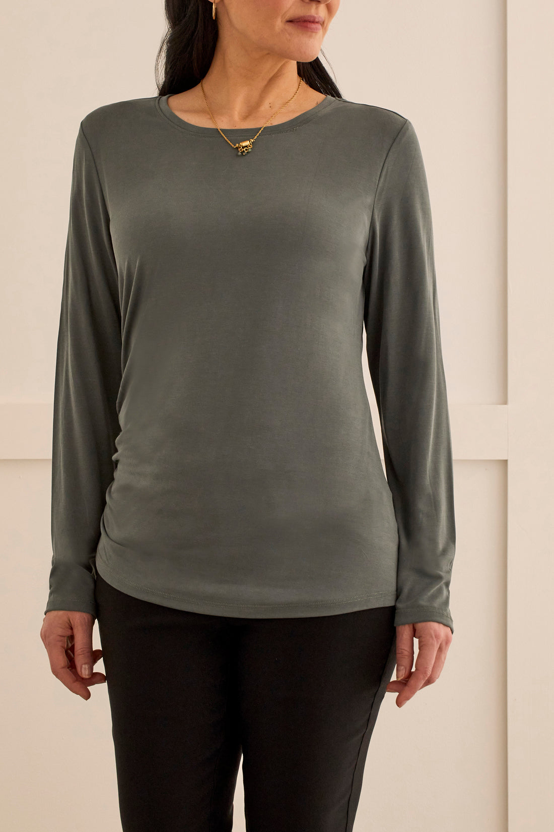Tribal  Fall/Winter 2023-1586O/2891-Crew Neck Top-Forest Fog - The Coach Pyramids