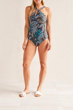 Tribal  Spring/Summer 2024-1612O-3562-Twist Halter Swimsuit-Atlantic - The Coach Pyramids