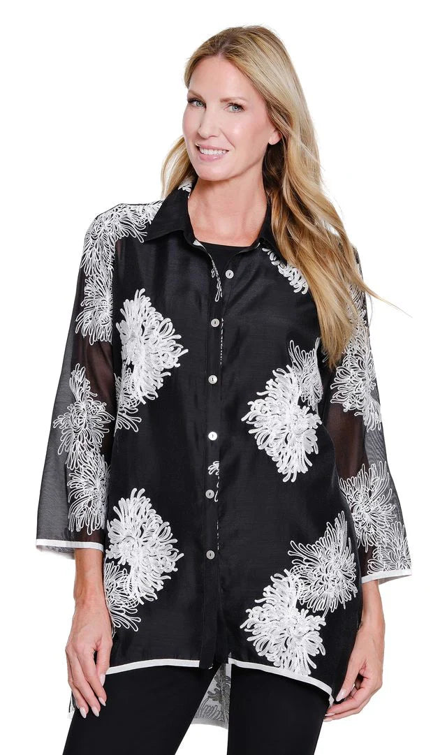 Multiples-M16407BM-Hilo Shirt All Over Embroidery-Black - The Coach Pyramids