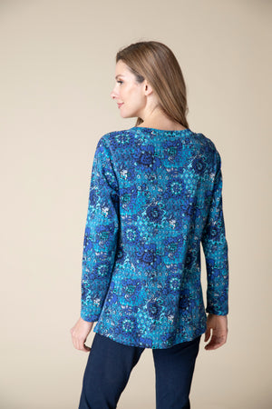 Habitat Fall 2024-H16702-VNeck Tunic French Floral-Sapphire