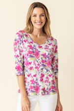 Habitat Spring/Summer 2025-H17350-Easy V Neck Tee Floral-Berry