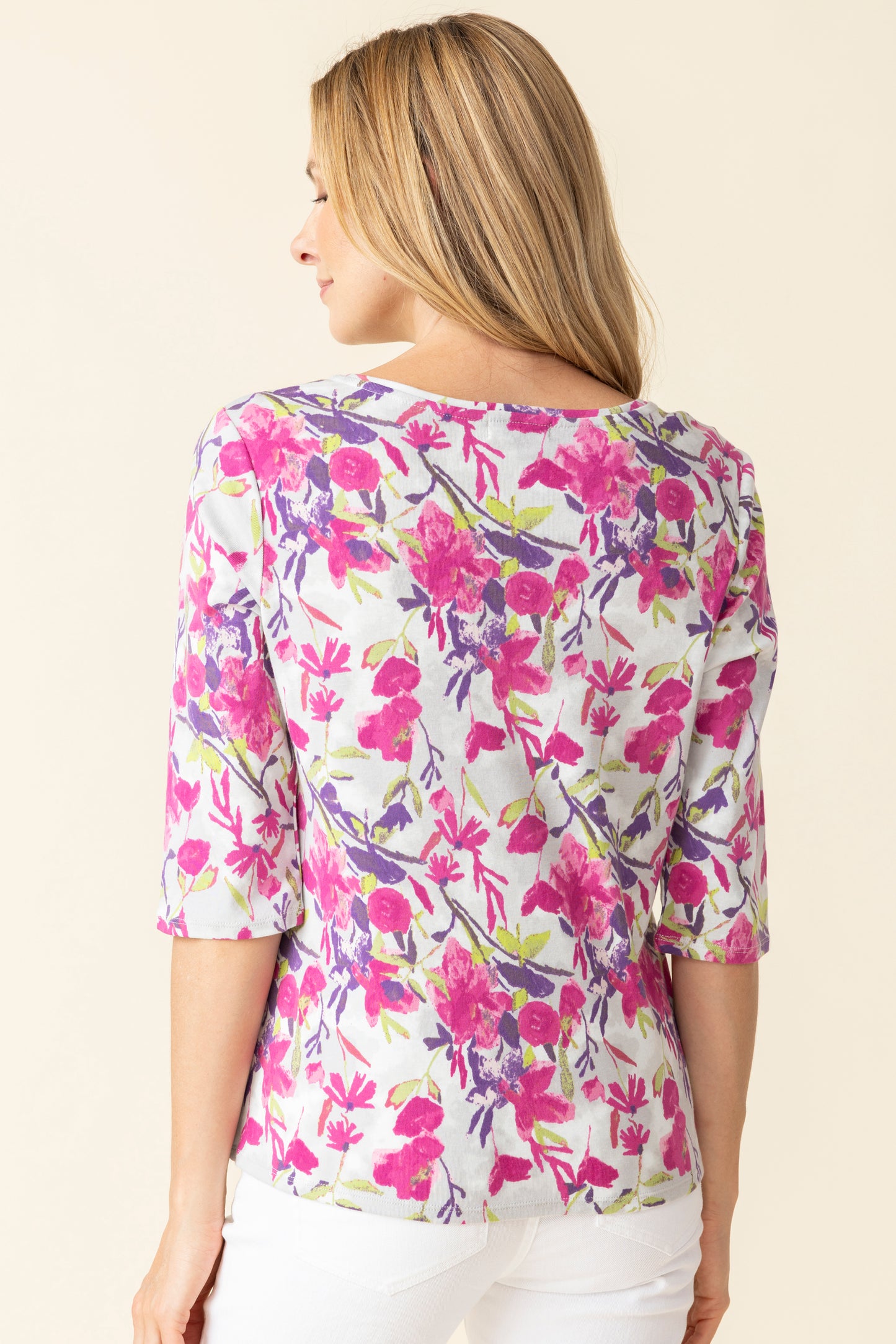 Habitat Spring/Summer 2025-H17350-Easy V Neck Tee Floral-Berry - The Coach Pyramids