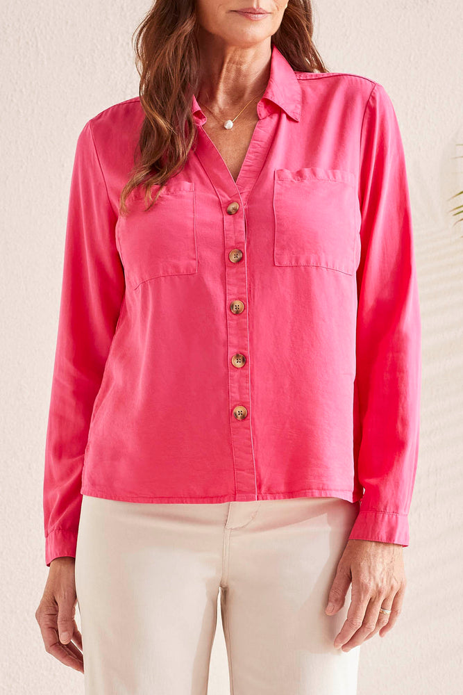 Tribal  Spring/Summer 2024-1747O-1613-Button Front Blouse-Raspberry - The Coach Pyramids