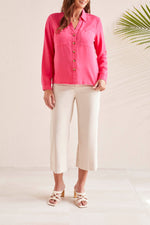 Tribal  Spring/Summer 2024-1747O-1613-Button Front Blouse-Raspberry - The Coach Pyramids