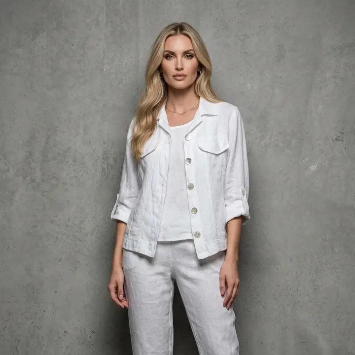 Linen Luv-TP1736-11-French Linen Jacket-Bianco - The Coach Pyramids